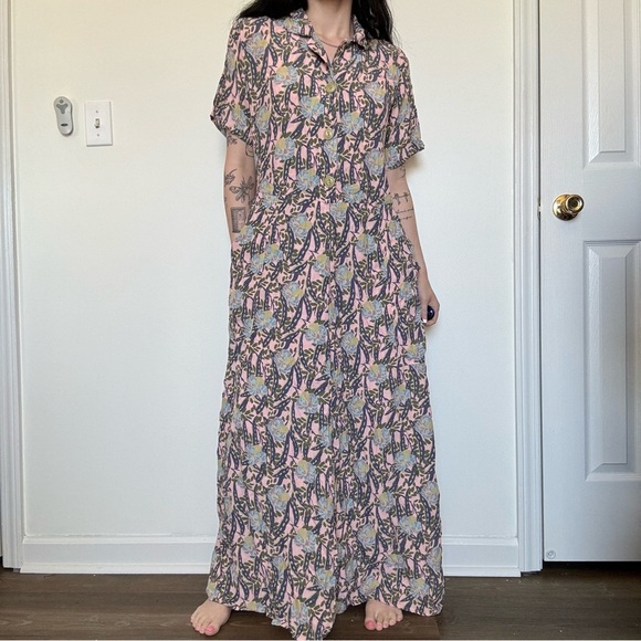 Flax maxi dress button up size small - Picture 2 of 6